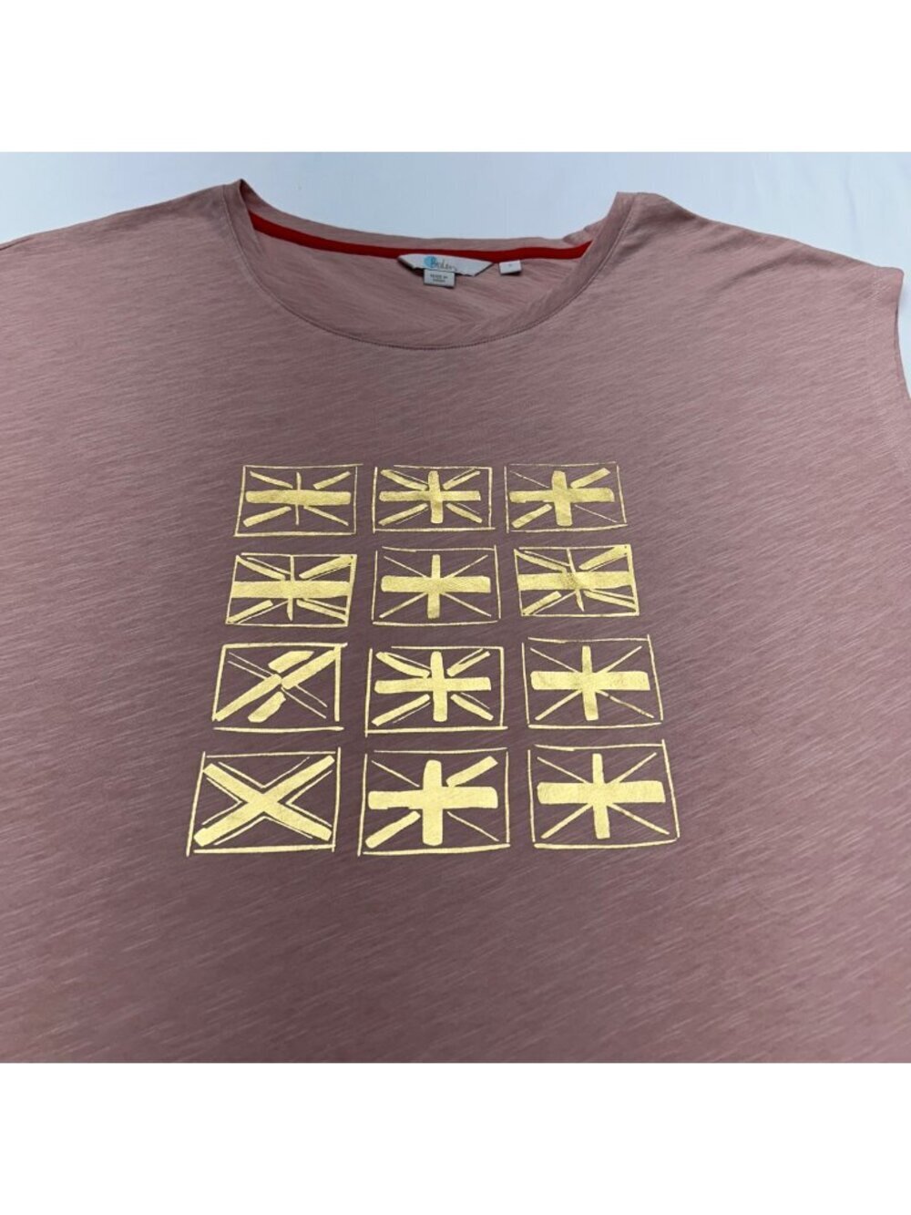 Boden Women's Union Grid Gold Foil Graphic T-Shirt S Dusty Rose